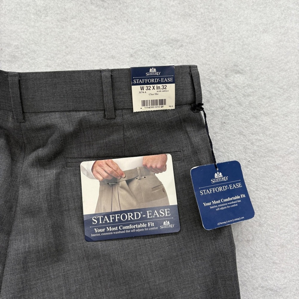 Stafford Stafford-Ease Dress Pants Mens 32x32 Gray Wool Blend Comfort Waistband